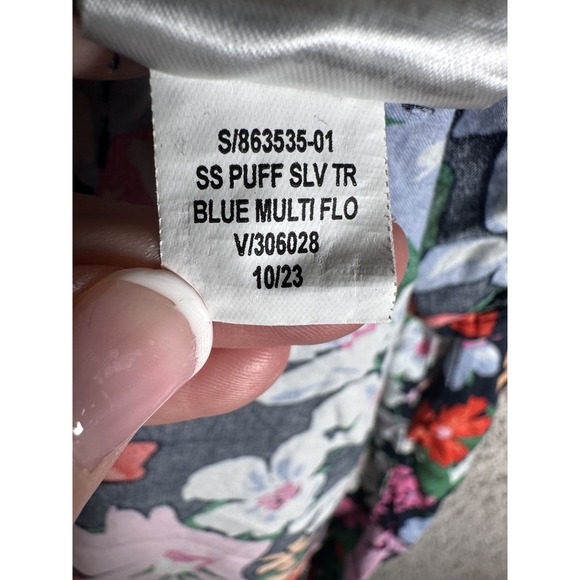 Old Navy Puff Sleeves Swing Dress XL Blue Multi Flower Cotton Festival Colorful - Picture 5 of 5